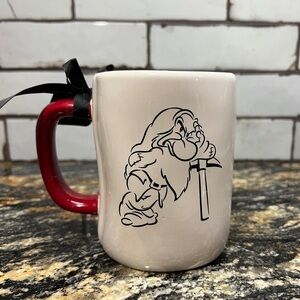 Rae Dunn Cream and Red Mug with Dwarf Design and Grumpy on the back